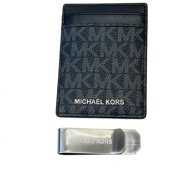 Michael Kors Men’s MK Logo Money Clip Leather Card Holder - Picture 5 of 6